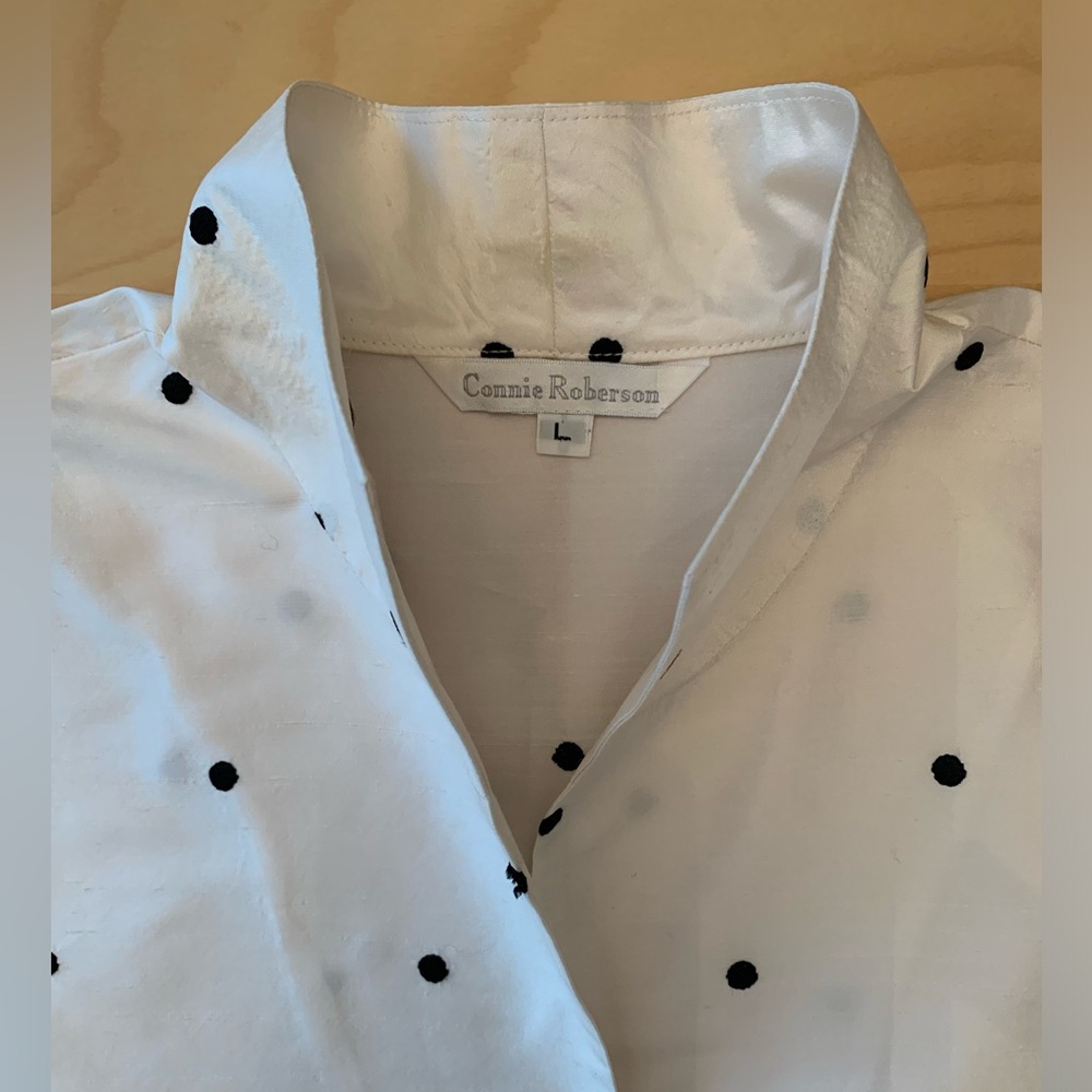 Connie Roberson Women's Cream Silk Jacket/Shirt With Black Polka Dots